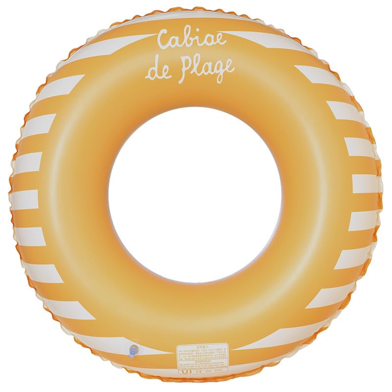 Round Swimming Ring, Inflatable Ring Swim Ring Retro Striped PVC Swimming Ring Swimming Ring Decoration for Pool Party Beach Party Games Holiday (Yellow-3)