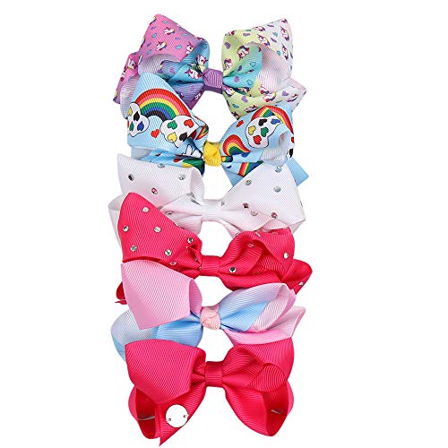 Newtrend Everydays 4" Bows in Rainbow Pattern Grosgrain Ribbon Hair Accessories With Alligator Clip For Teens Girls