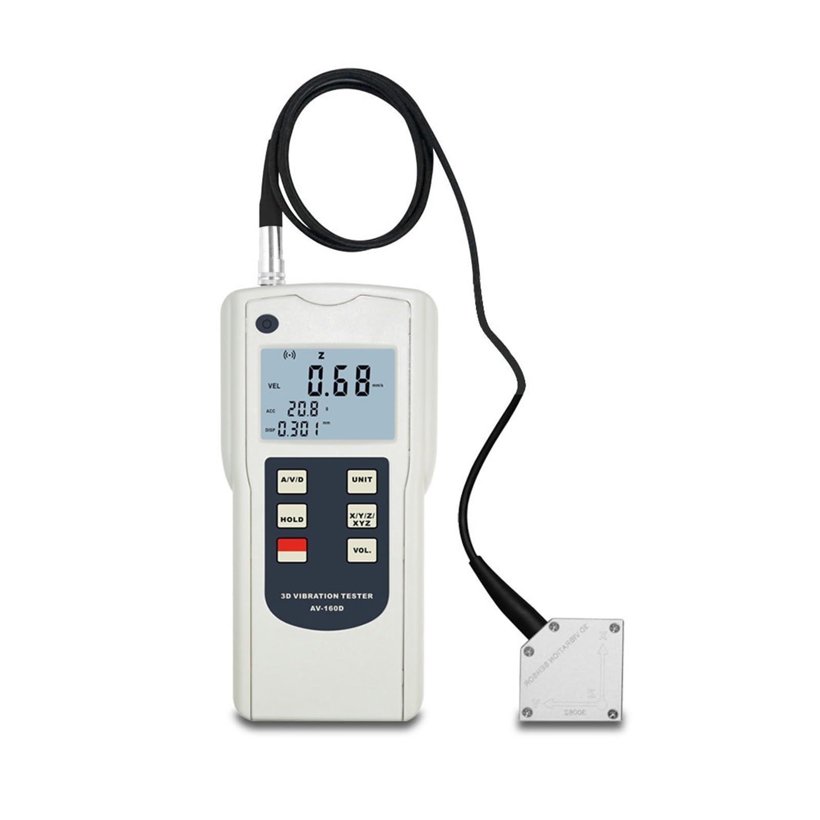 Gqnblvhzupdm One Color Vibration Tester Digital 3D Triaxial Vibration Meter Av-160D Tester 10 Hz ~ 1K Mechanical Motion Vibrometer Piezo Sensor
