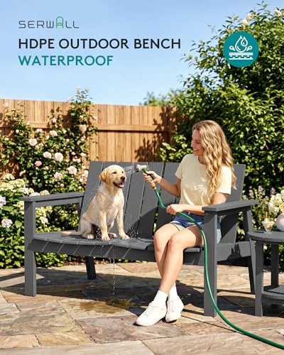 Image of SERWALL 2-Person HDPE All-Weather Outdoor Bench Set of 2, Grey