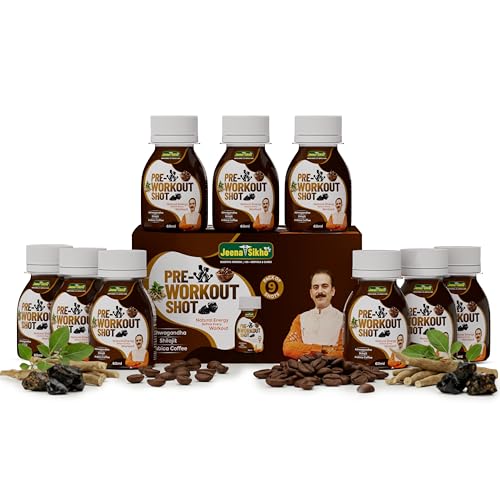 Image of Jeena Sikho Pre-Workout Shot | Ayurvedic Energy Drink with Coffee Bean, Ashwagandha & Shilajit | Supports Stamina, Focus & Workout Performance | 9 x 60 ml