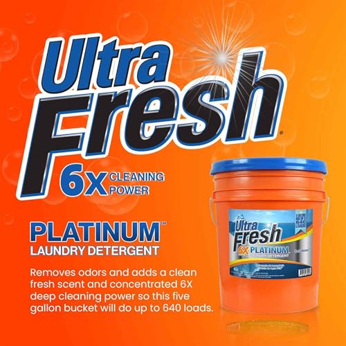 Image of Ultra Fresh Liquid Laundry Detergent Washing Soap, 6X Platinum, ColdWater, 5 Gallon - Fabric Odor Remover to Wash Clothes and Sheets