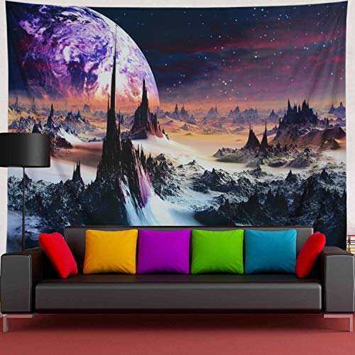 Amtoodopin Planet Tapestry Mountains Tapestry 3D Galaxy Stars Tapestries Space Landscape Tapestry Wall