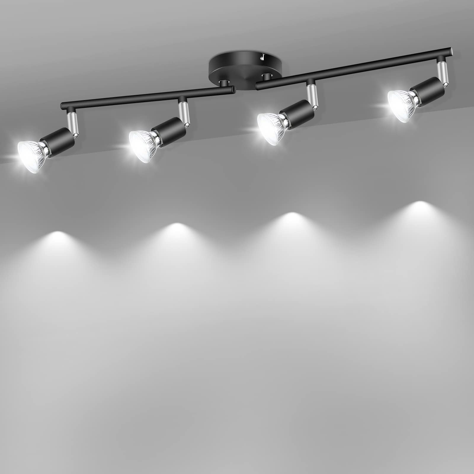AIBOO Rotatable Kitchen Ceiling Light, 4 Way Kitchen Light Fittings, Flexible Led Spotlight Fittings for Living Room Bedroom, Black Nickel(GU10 Bulbs NOT Included)