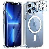 YisrLery 5-in-1 iPhone 13 Pro MAX Hülle für MagSafe mit 2 Stück Panzerfolie und 2 Stück Kameraschutz Militärnorm Schutz, PC Kratzresistente Rückseite Stoßfest TPU Bumper Magnetische Hülle 6.7'' - Klar
