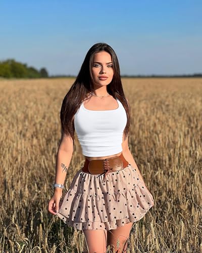 OQQ Womens 2 Piece Crop Tops Rueched Sleeveless Square Neck Stretch Basic Tank Shirts4