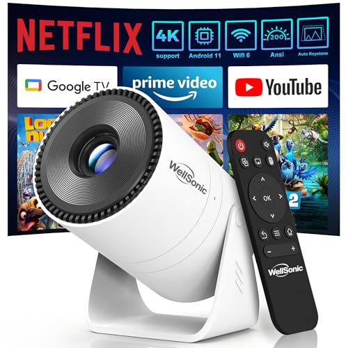 Image of WellSonic Mini Projector with WiFi and Bluetooth, Portable Movie Projector support 4K, Electric Focus, 210° Rotatable Stand, 150