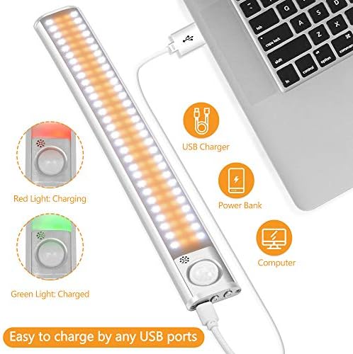 Litake Motion Sensor Lights Indoor 2 Pack, Cupboard Lights 120 LED Dimmable USB Rechargeable Wardrobe Light with Built-in Rechargeable Battery for Hallway Basements Stairwells Garages