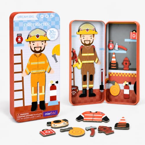 mierEdu Magnetic Dress Up Toy for Kids, Travel Tin Playset with 30+ Mix and Match Pieces, Pretend Play Puzzle Activity for Girls Boys Ages 3+, Princess, Career, Vehicle and Animal Themes