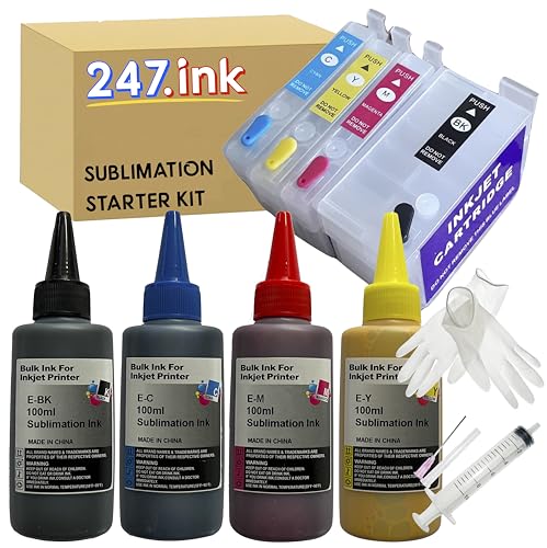 247.ink 27XL Sublimation Starter Kit Compatible with Epson Workforce WF-3620 WF-7110 WF-7610 WF-3640 WF-7210 WF-7620 WF-7715 WF-7720 Printers