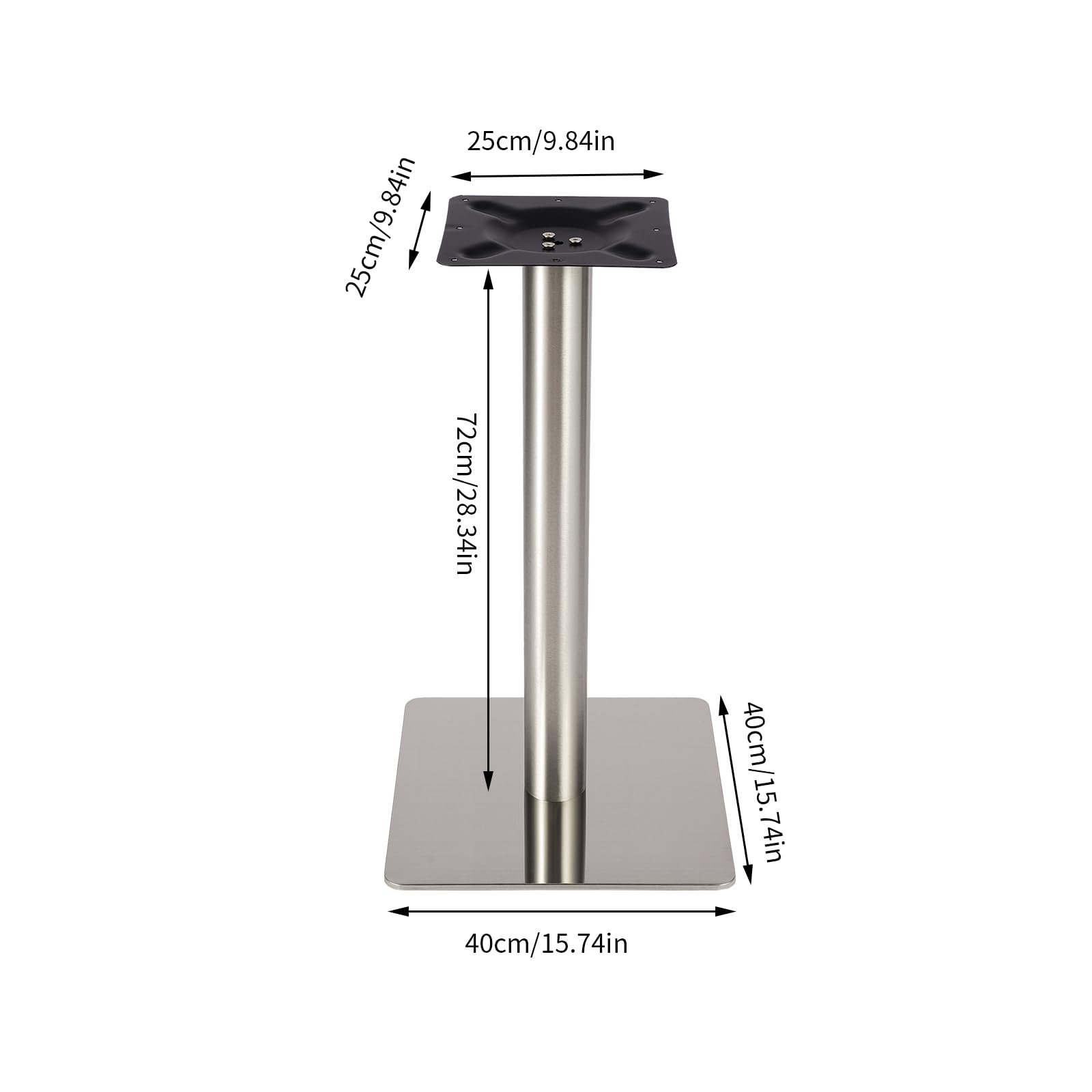 Base da tavolo in acciaio inox, diametro 72 cm, quadrato, 245 x 245 cm