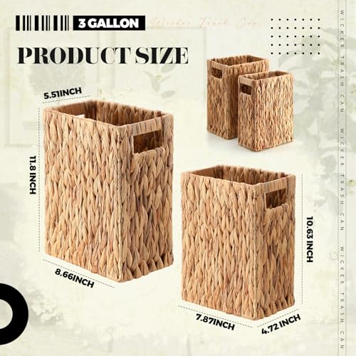 Image of Maxdot 2 Pack 3 Gallon Wicker Trash Can Woven Waste Basket Handwoven Water Hyacinth Waste Bin for Bedroom Bathroom Kitchen Office Storage Trash