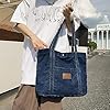 Kexpery Sac de courses polyvalent en denim de grande capacité, couleur unie, sac de transport quotidien pour femme, jeans, noir foncé, 440.00x310.00x100.00mm/17.32x12.2x3.94inch #2