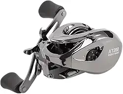 Carretilha de Pesca AT200 para Destros, Design Ergonômico, Cinza e Preto