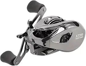 Carretilha de Pesca AT200 para Destros, Design Ergonômico, Cinza e Preto