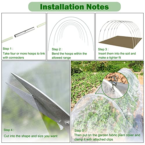 Hannger Garden Netting Kit - 10X16Ft Ultra-Fine Plant Netting & 32Pcs Fiberglass Greenhouse Hoops, Garden Mesh Netting Kit For Vegetable Plants Fruits Flowers Crop Row Cover Bird Animal Protection Net #TOP5