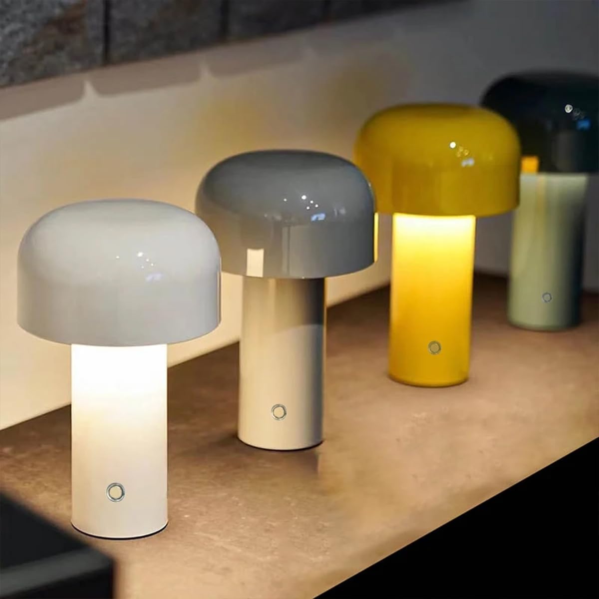 Lámpara de mesa de hongos portátil con atenuación táctil, luz nocturna LED recargable, mesita de noche para interiores y exteriores, restaurante, bar, luz para el hogar (verde)