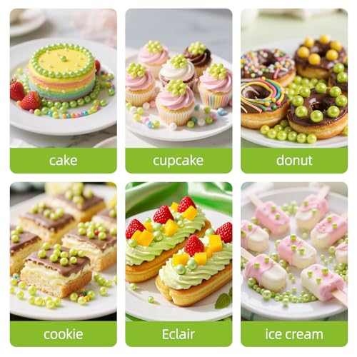 Image of Edible Green Pearl Sprinkles,130g,Bright Green Pearls,Light Spring Sugar Pearls Mix Size Sprinkle for Cake Decorating,Baking Edible Candy,Cake Decorations,Cupcake Toppers,Cookie Donuts Ice Cream Toppings,Birthday Party Easter Supplies