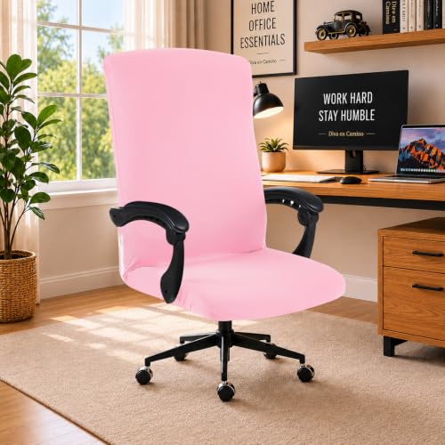 Image of Elastic Computer Chair Cover with Durable Zipper - Protective Removable Washable Universal Office Desk Chair Seat Slip Cover - Stretchy Soft Anti-dust Desk Chair Seat Protector for Dogs, Cats, Pets