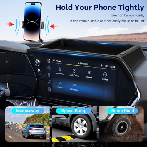 Image of Car Phone Holder Compatible with Chevy Trax 2024-2026 Accessories 11-Inch Screen Fixed Clip, Cell Phone Mount with Dash Organizer Storage Box Hands-Free 360 Rotation