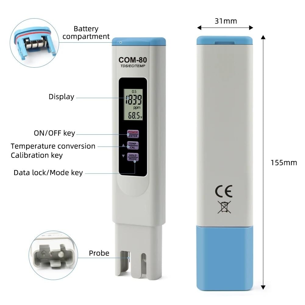 TDS EC TEMP Meter COM-80 Moniteur de solides dissous totaux