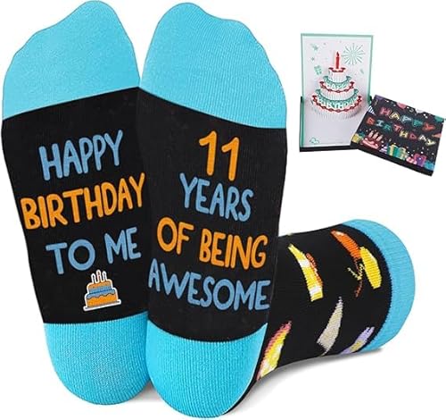 Amosking 11 Year Old Gifts for Boys, Socks for 11 Year Old Preteen, 3D Pop Up Birthday Card, 11th Birthday Gifts for Boys