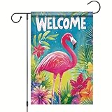 Saoplasa Spring Summer Garden Flag 12x18 Inch Welcome Flamingo Tropical Floral Jungle Design Outdoor Yard Porch Lawn Garden for Seasonal Coastal Farmhouse Home Decor