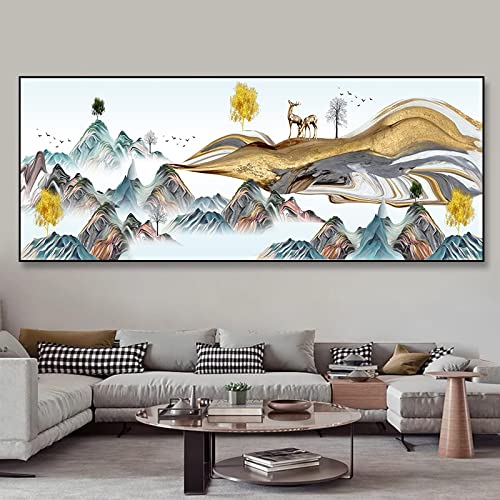 Toile montagne et cerf abstrait dans votre salon pour créer un espace zen et chaleureux