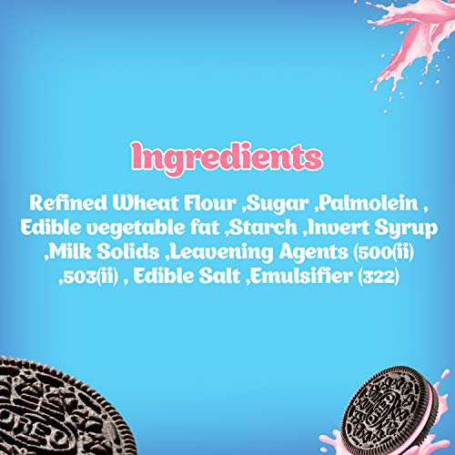 Image of Oreo Cadbury Chocolate Strawberry Creme Biscuit,120 Gm - Refined Wheat Flour,Sugar,Palmolein,Starch, Leavening Agents (500(Ii) ,503(Ii),Edible Salt,Emulsifier (322)
