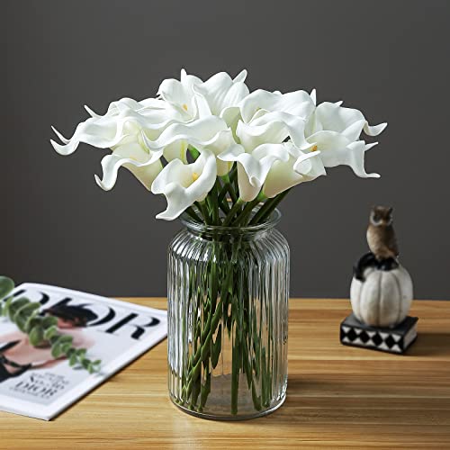 Duovlo 20Pcs Calla Lily Bridal Wedding Bouquet Lataex Real Touch Artificial Flower Home Party Decor (Pure White) #TOP4