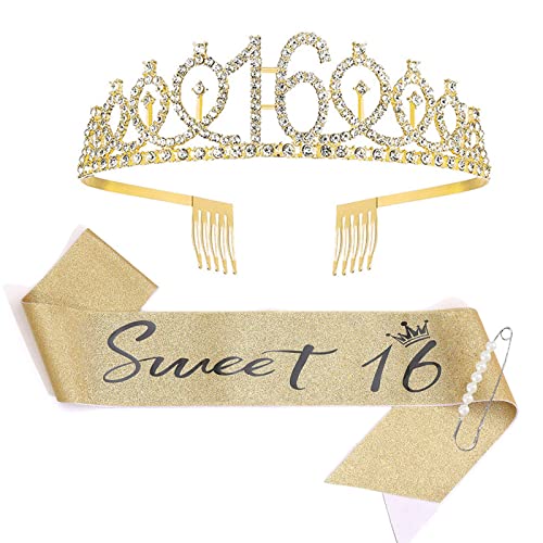 KAREN66 Geburtstagsschärpe und Krone Geburtstag Geburtstagskrone Schärpe Gold Birthday Krone Geburtstag Tiara Crown Geburtstagsgeschenke für Happy Birthday Geburtstag Party Favor Supplies (16.)