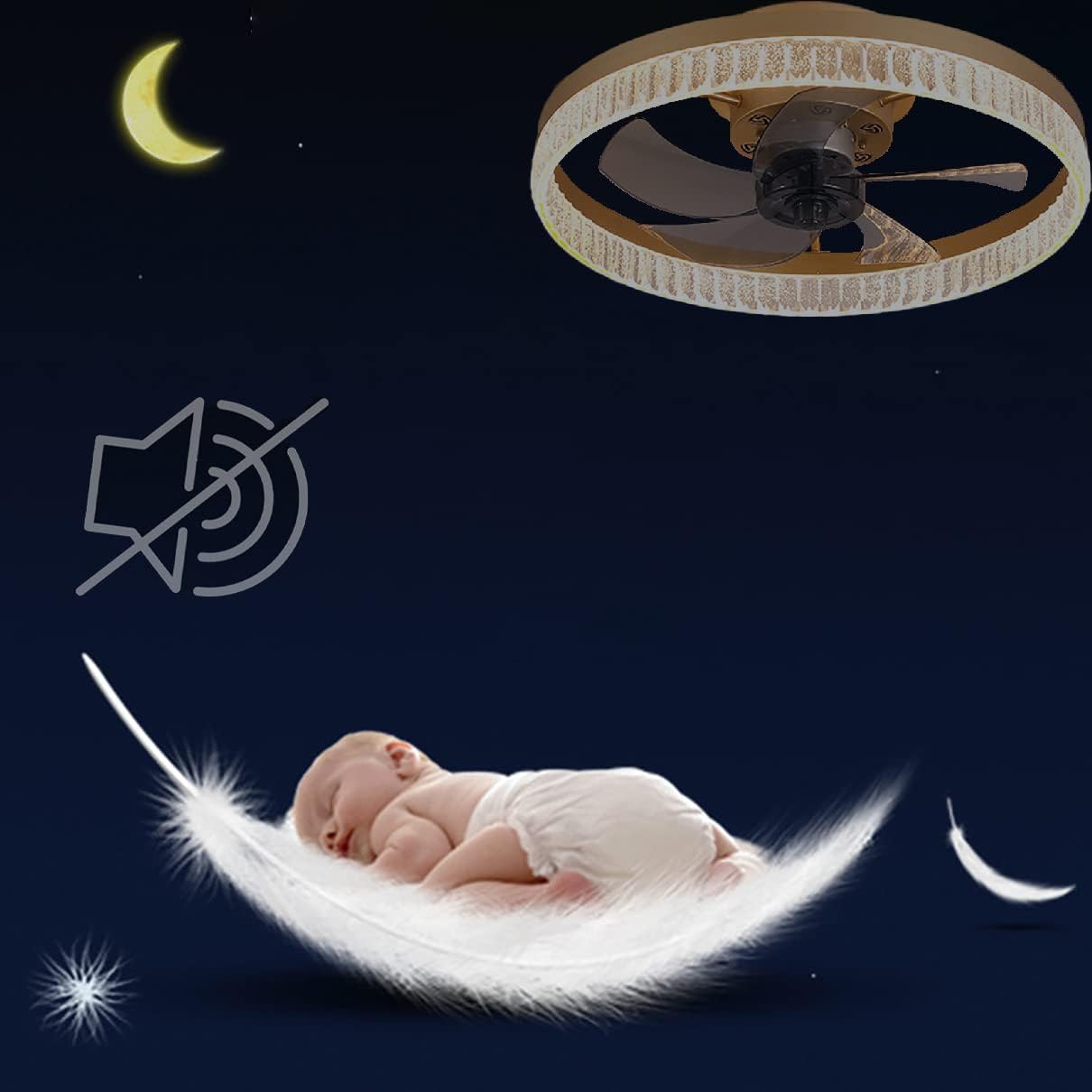 YUEGOO Ceiling Fans with Lamps,Ceiling Fan with Light Reversible Quiet Bedroom Led Dimmable 6 Speeds Round Fan Ceiling Light with Remote Control 50Cm Living Room/Brown