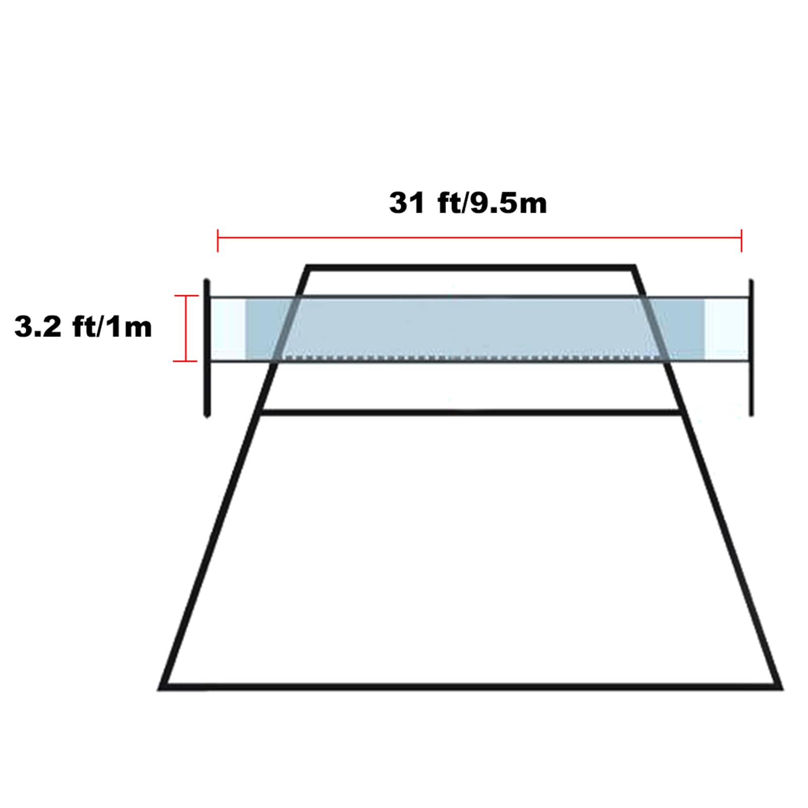 Filet de volleyball pliable 9,5 m x 1 m Filet de rechange pour volleyball jardin/plage Filet de sport pour volant, tennis, volleyball avec sac de transport