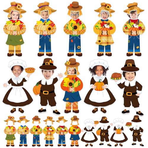 Image of gisgfim 80Pcs Fall Scarecrow Cutouts Fall Thanksgiving Decorations Bulletin Board Personalized Scarecrow Chef Pumpkin Paper Cut-Out Classroom Decor for Autumn Harvest DIY Craft Photo Wall Favor Supply