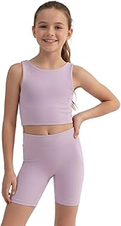 WELAKEN Girls 2 Piece Athletic Outfit Kids Yoga Crop Tank Top and Biker Shorts