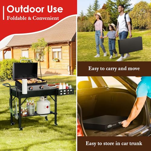 Leteuke Grill Cart for Blackstone Griddle, Portable Outdoor Grill Table, Foldable Cart Table with Wheels for Ninja, Griddle Stand Fit 17 Inch Or 22 Inch, BBQ Prep Tables with Seasoning Tray