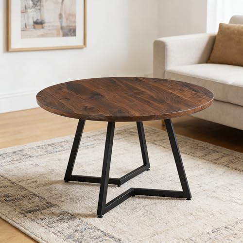 LLGWGL Mesa de comedor redonda de 110 cm, de madera de densidad media, con patas de metal, ahorra espacio y es segura para 4 personas
