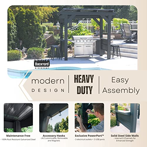 Backyard Discovery Rockport Black Metal Steel Grill Gazebo, Insulated Steel Roof, Cook Station, Barbeque, Patio, Deck, Withstand Wind And Snow, Corrosion Resistant, Reduce Heat Transfer, Power Ports #TOP1