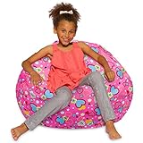 Posh Creations Bean Bag Chair for Kids, Teens, and Adults Includes Removable and Machine Washable Cover, Canvas Multi-Colored Hearts on Pink, 38in - Large