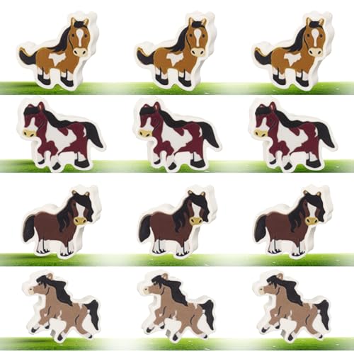 Unvtap Lot de 12 gommes à effacer en forme de cheval, pour anniversaire de cheval, cadeau d'invités, fournitures d'artiste pour enfants