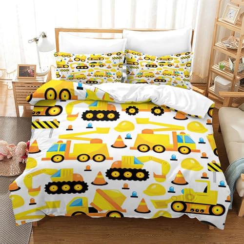 Housse de couette excavatrice avec fermeture éclair parure microfibre 3D - 3