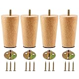 Sanbege 4" Furniture Legs with Mounting Plates Set of 4, Solid Wood Replacement Feet for Sofa, Couch