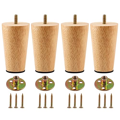 Sanbege 4" Furniture Legs With Mounting Plates Set Of 4, Solid Wood Replacement Feet For Sofa, Couch, Armchair, Ottoman, Coffee Table, Cabinet, Bed, Dresser #TOP18