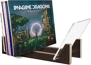 Vinyl Record Storage Holder - Stacks up to 50 Albums, 7 or 12 inch LPs - Solid Wood Organizer with Clear Acrylic Ends - Vinyl Record Accessories Gifts in Stylish Modern Portable Record Stand - Black