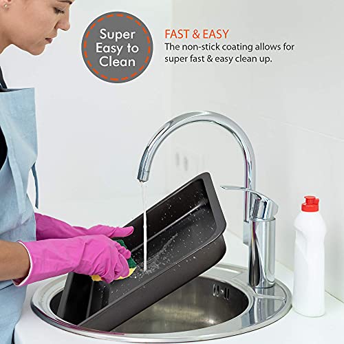 Baking Pan 10 Piece Set Nonstick Carbon Steel Gray Oven Bakeware Kitchen Set, 2 Cookie Sheets, 2 Round Cake Pans, Square Pan, Roasting Pan, Loaf Pan, Crisp Pan, Pizza Crisper, & Muffin Pan By Perlli #TOP4