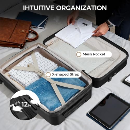 Image of Carry on Luggage Top opening Suitcases, Expandable with Cup Holder and USB Charging Port,Lightweight with Front Pocket Rolling Suitcases with Spinner Wheels