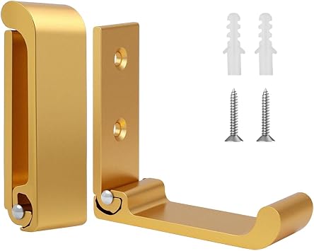 flintronic 2PCS Foldable Wall Hooks, Folding Hooks for Hanging, Heavy Duty Wall Mounted Coat Rack, Aluminum Alloy Flip Down Hook for Bathroom Kitchen Hanging Bag Towel Bag Golden