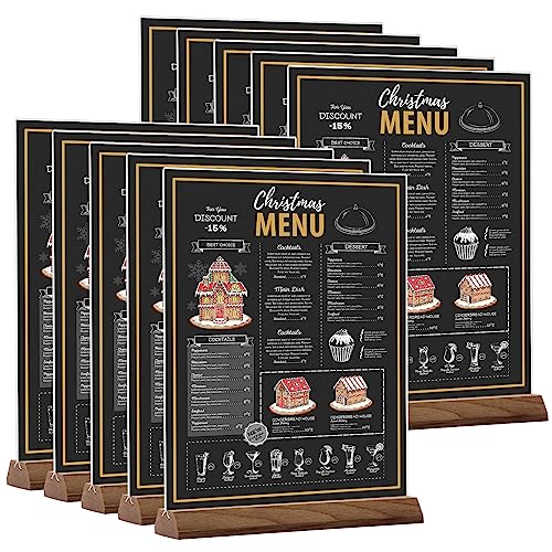 Srvnpioy Paquete de 10 Expositor A4 Acrílicos, Base de Madera, A4 Stands Porta Menú Doble cara, Soporte Sobremesa A4 Porta Carteles per Ristoranti, Hotel, Negozi, Ufficio, Documenti