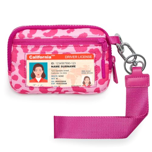 Image of Small Wristlet Wallets for Women with Clear ID Window, Keychain Coin Purse | Organized Interior with 3 Card Slots, Inner Mesh Pouch, Lipstick Holder, Metal Key Ring and Detachable Wrist Strap