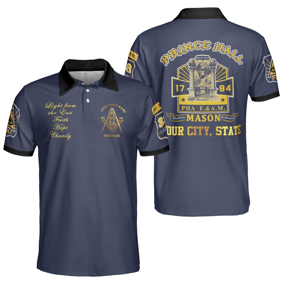 Polo para hombre Custom Freemason Prince Hall 1784 PHA F&AM con diseño 3D talla S a 5XL